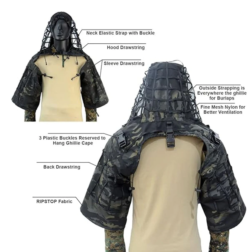 Ghillie Suit Foundation Tactical Sniper Coat Viper Hoods Camouflage Clothes For Airsoft Paintball Hunting Accessories, Ripstop - view 6