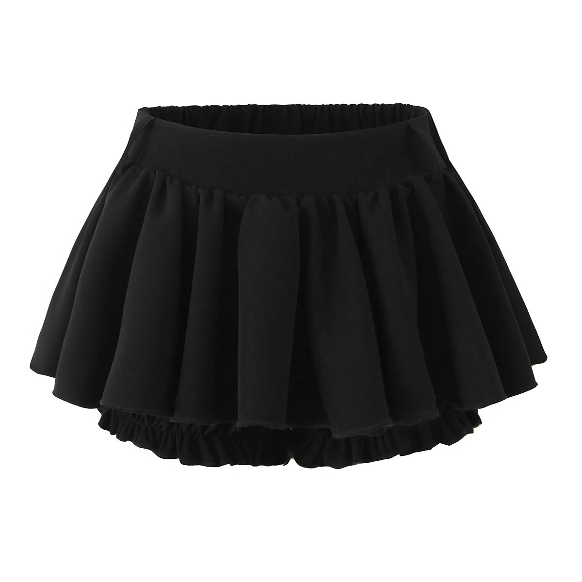 2025 Fashion Elastic Low Waist Ruffles Swing Asymmetric Mini Skirts With Bud Shorts Underwear Lining Skater Skirts White Black