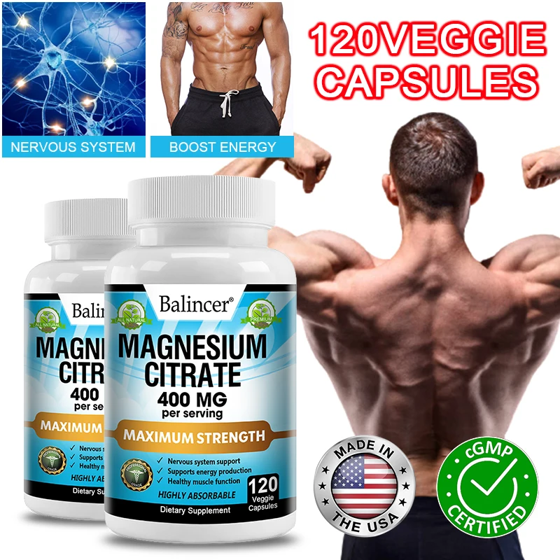 Balincer Magnesium Citrate - Vegetarian Capsules, Healthy Muscle Function, Supports Bone & Nervous System, Ultra High Absorption