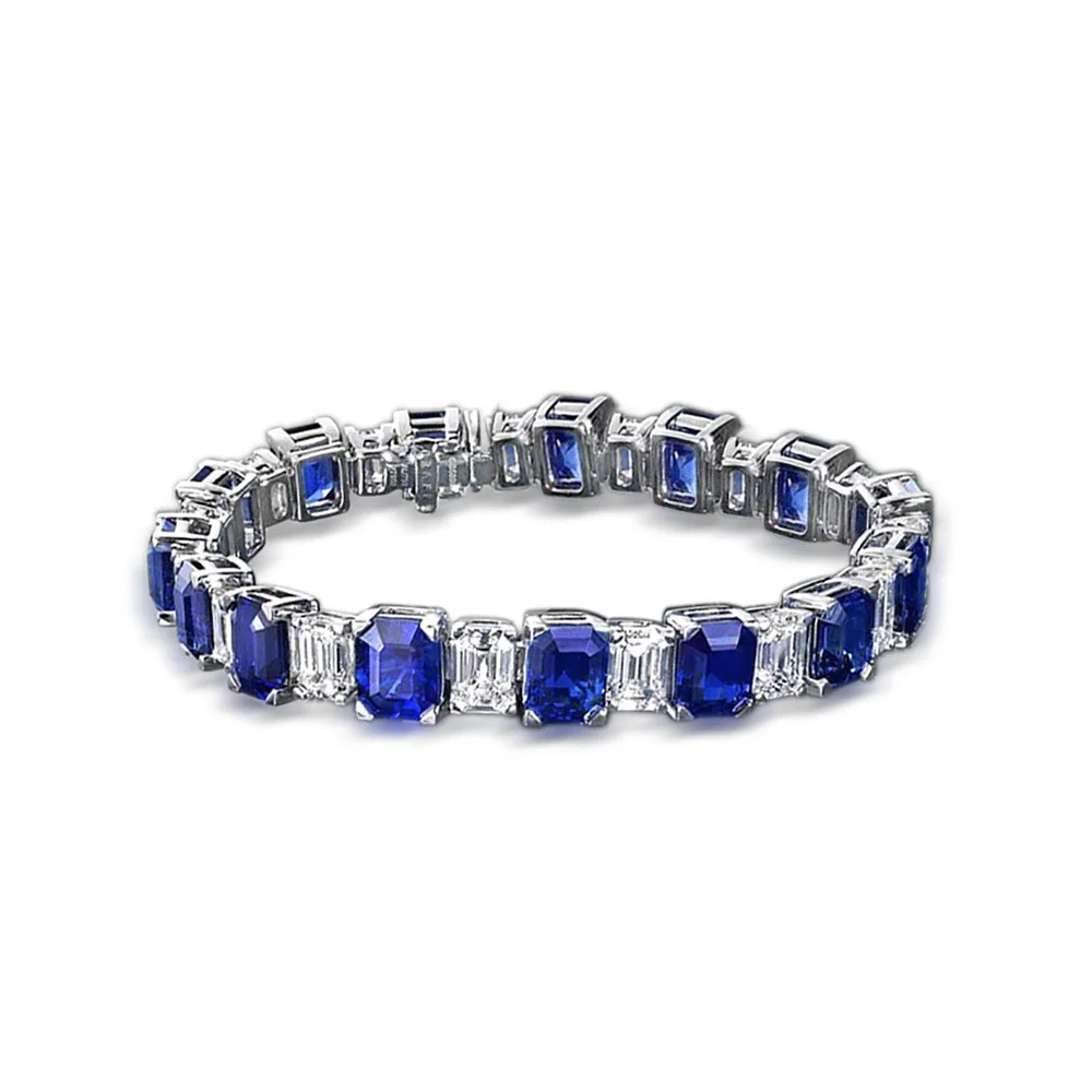 New 925 silver fashion jewelry women's single row inlaid 4.5 carat 5A zircon synthetic sapphire bracelet factory direct sales