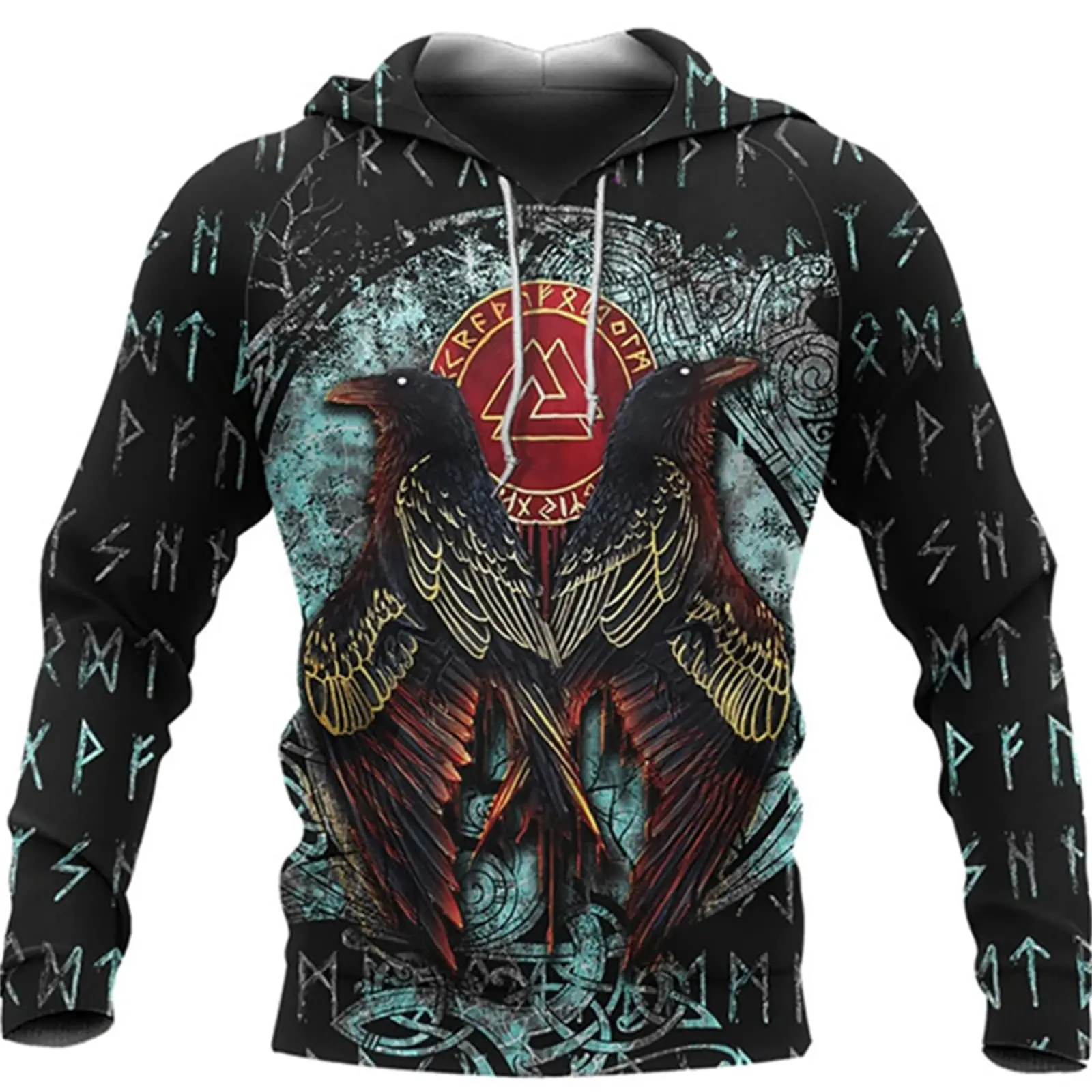 Novel Hoodie Fashionable Viking Tattoo 3D Printed Pullover Long Sleeved Sportswear jacket, Top Street Wear