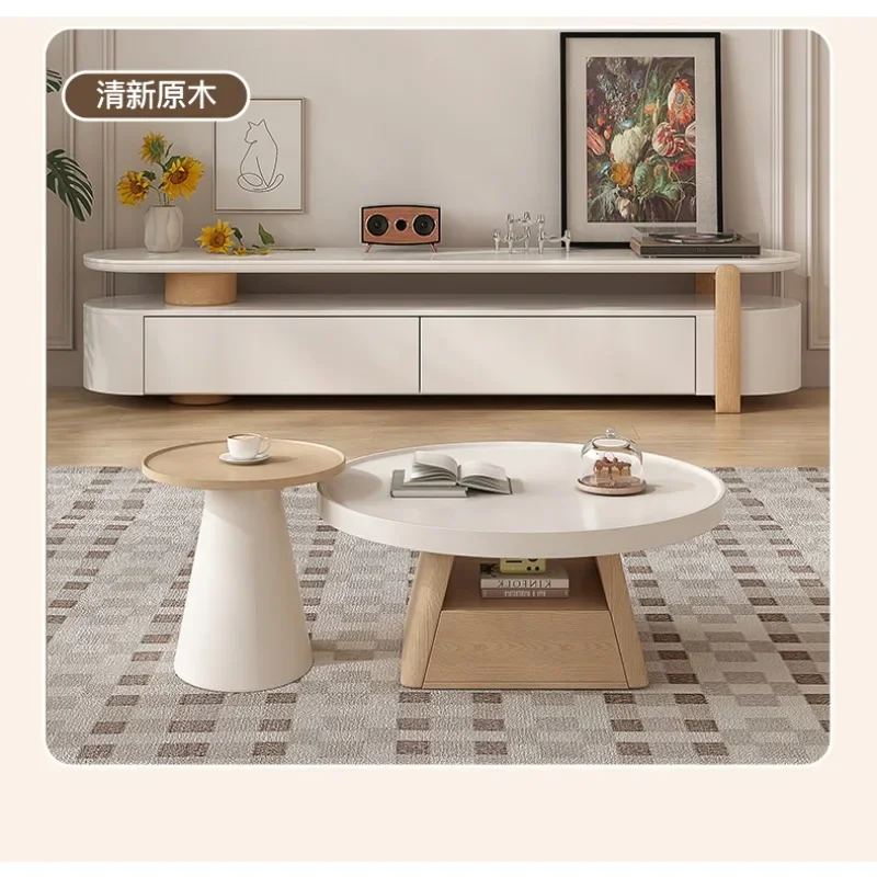 Middle-aged Style Coffee Table Modern Simple Living Room Home New Style Light Luxury High-end Small Apartment Round Coffee Table