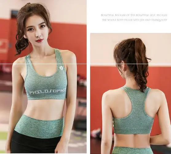 women sport bra green letter printed running tank fitness yoga tank