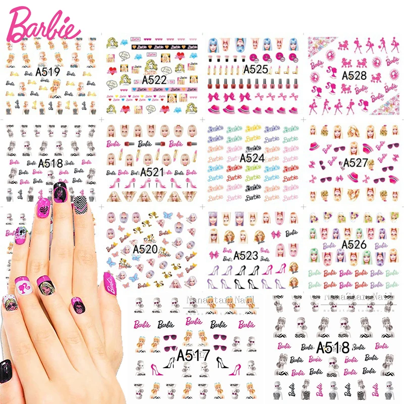 Fashion DIY Barbie Nail Stickers Classic St Watermark Lipstick Sunglasses Letter Pattern Girls Accessories Anime Cosplay Makeup