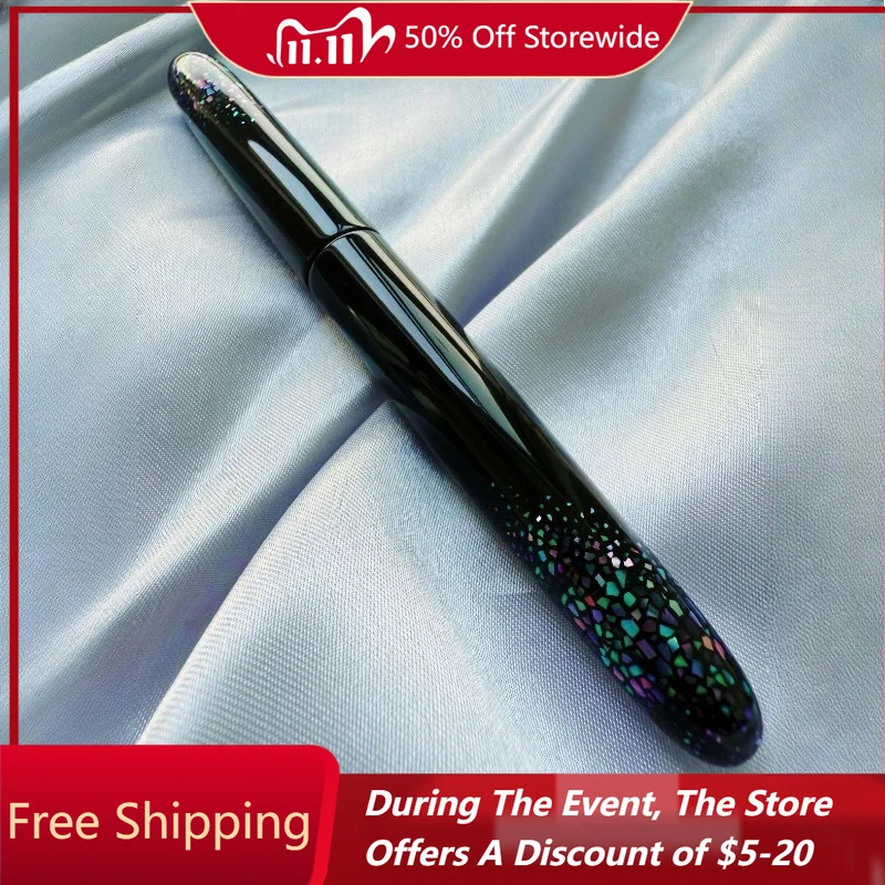 Luxurious Handmade Fountain Pen Natural Lacquer Inlay Mother-of-pearl and Colored Shell Hard Rubber Shaft Bock Nib Elegant Pen