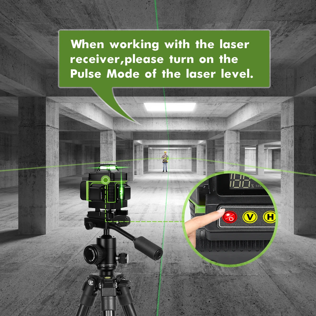 Laser Detector for Green Beam Laser Level, Digital Laser Receiver Used with Pulsing Line Lasers Up to 200ft