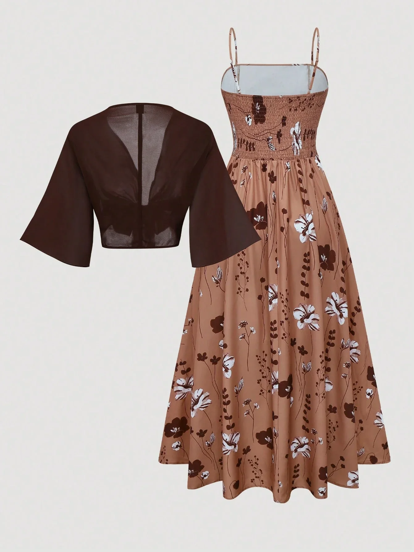 

Женское шифоновое платье с цветочным принтом и шалью-бантом, комплект из 2 предметов, весна