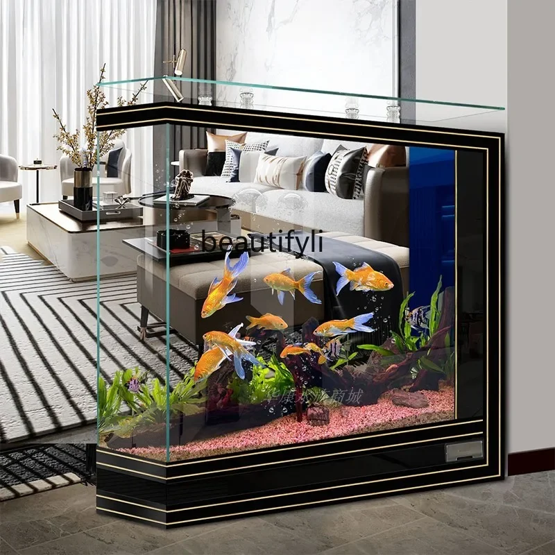A57 Fish tank living room large light luxury bottom filter ultra-white glass aquarium living room floor partition wall