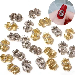 10Pcs Dollar Sign Money Nail Charms Zircon Gold Silver Nail Rhinestones Stones Gems 3D Diamond Manicure Decoration Accessories