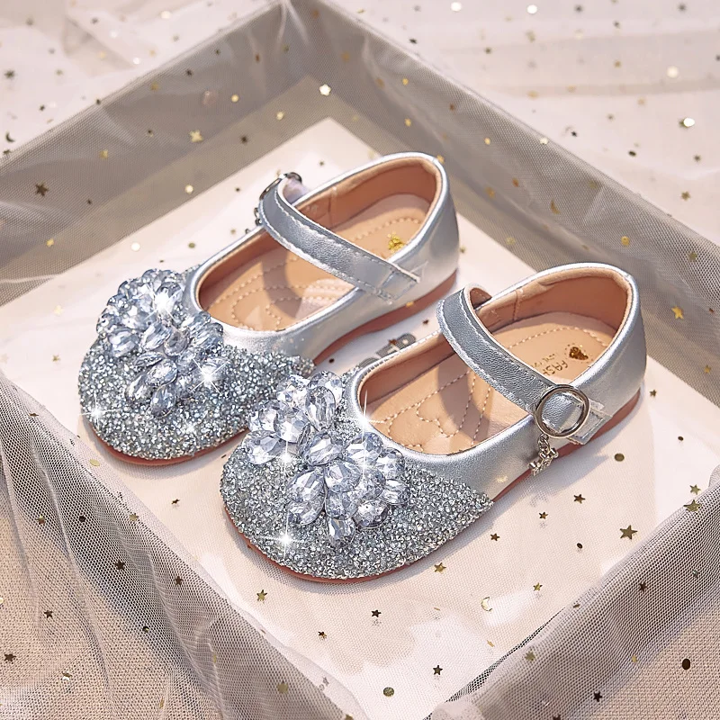 Sweet Baby Girls Spring/Summer Popular Cute PU Crystal Bow Flat Princess Kids Lightweight Soft Children Toddler Shoes Zapatos