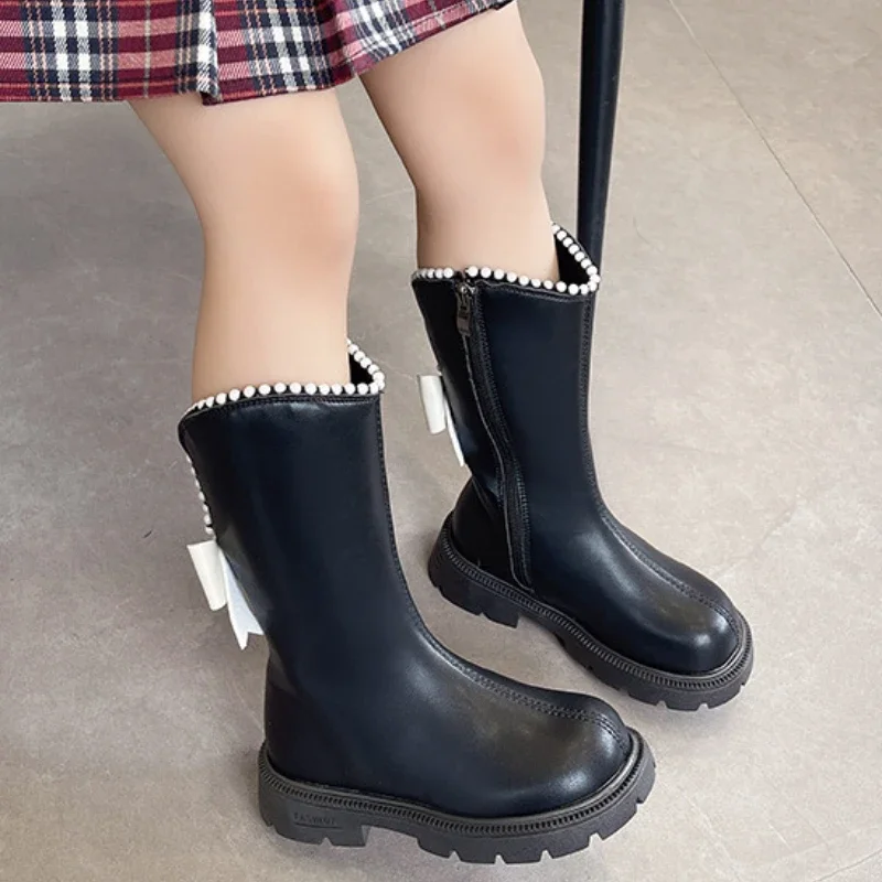 

Chic Girl Winter Boots Causal Round-toe Children Cotton Boots Fashion Back Bowknot Sweet Kids Versatile Princess Mid-calf Boots