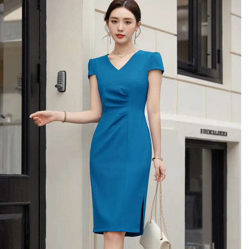 NAVIU Fashion Office V Neck Female Dress New Summer Slim Waist Elegant Evening Women Dresses Birthday Party Dress