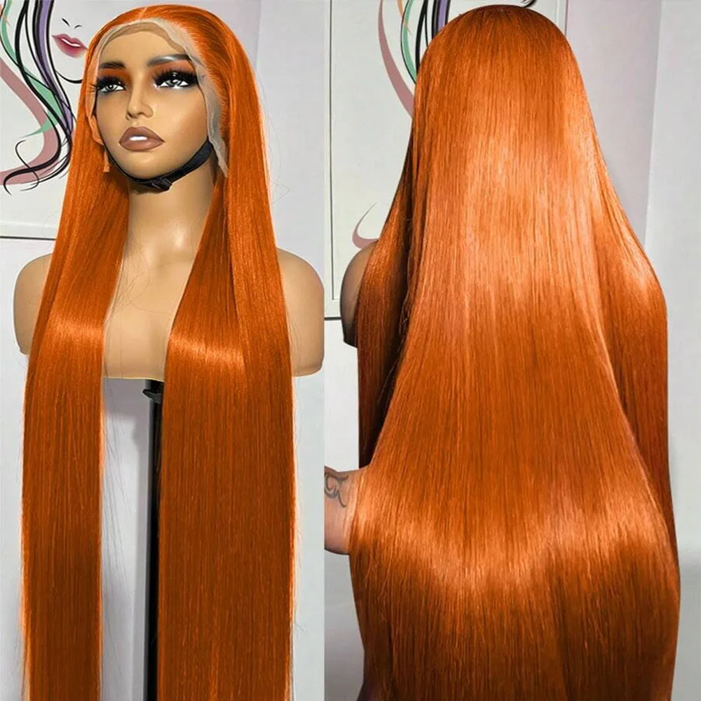 Parrucche anteriori in pizzo zenzero arancione dritto da 30 pollici capelli umani 350 parrucche frontali in pizzo trasparente brasiliano colorato 13X6 HD per le donne