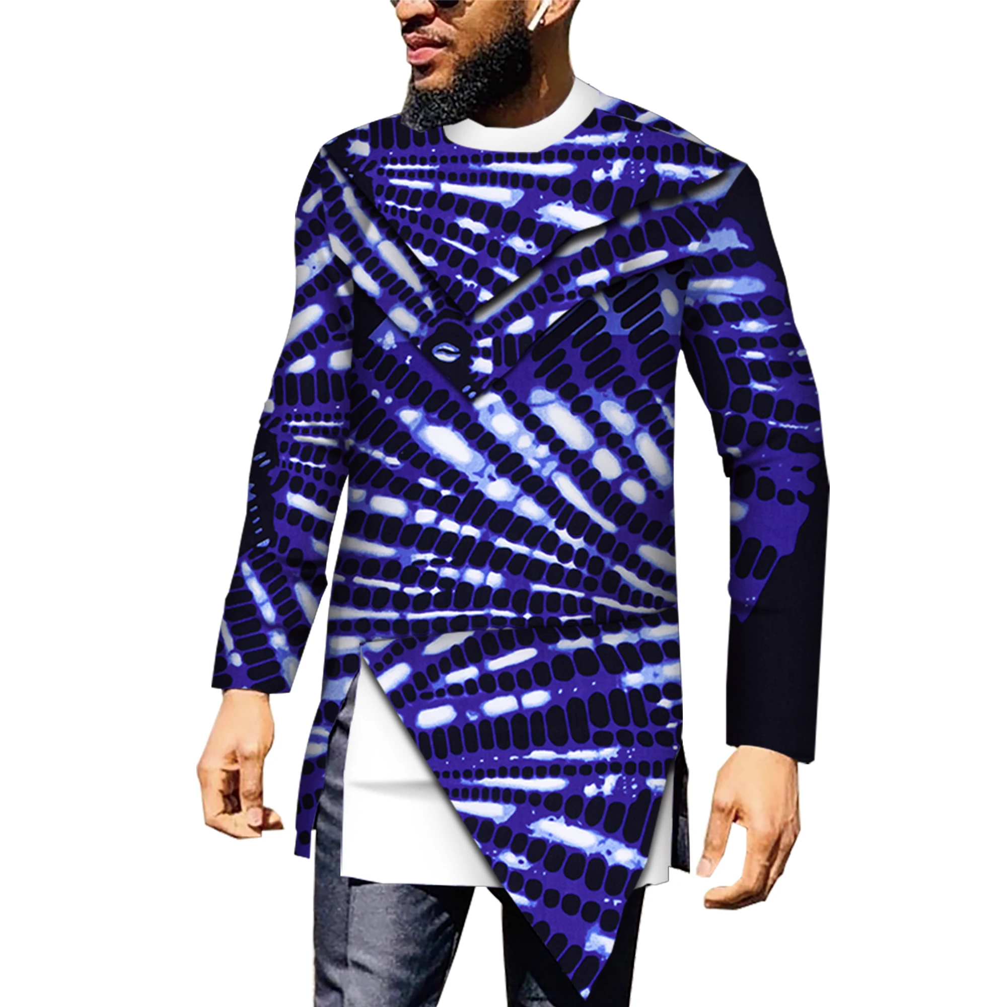 

Casual Men African Clothing Dashiki Shirt Patchwork African Print Shirt Tops Bazin Riche Traditional African Clothing WYN889