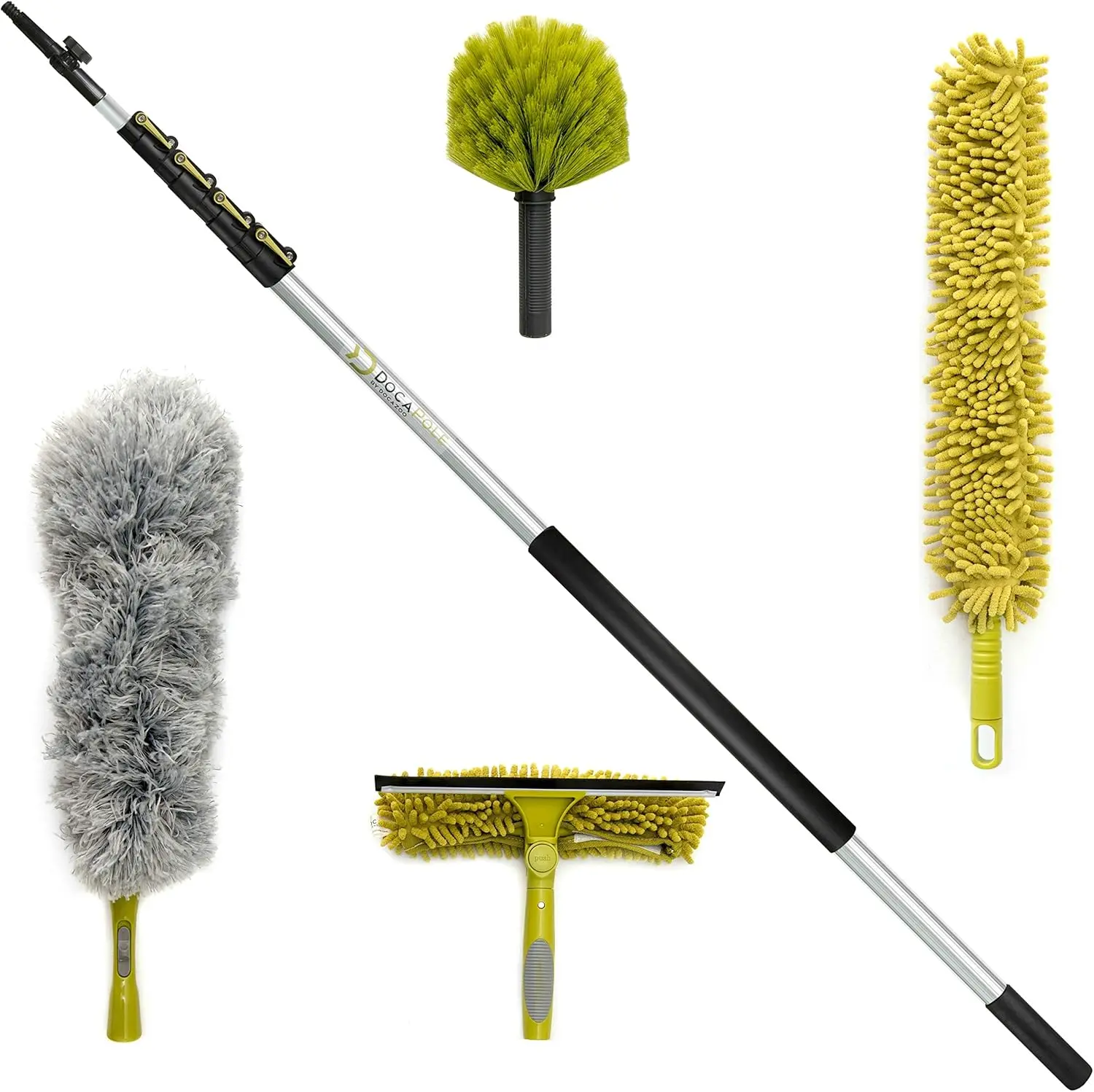 

Cleaning Kit, Extendable Telescoping Extension Pole - Window Squeegee Tool & Microfiber Duster for High Ceilings, Ceiling