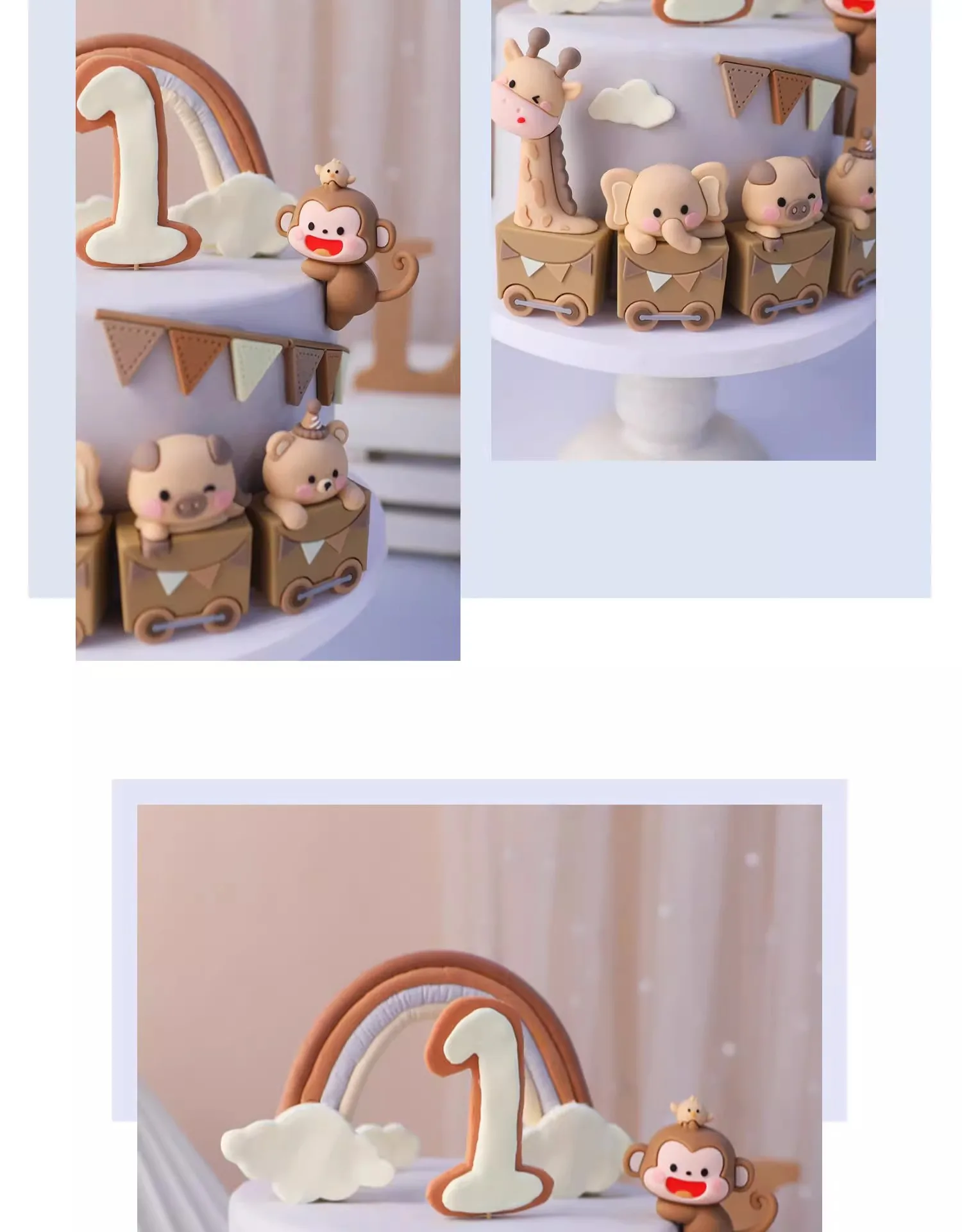 Brown Critter Train Cake Topper Affe, Giraffe, Bär, Ferkel, Elefant von Train Cake Dekorationen für Geburtstagsparty-Zubehör – Detail 2