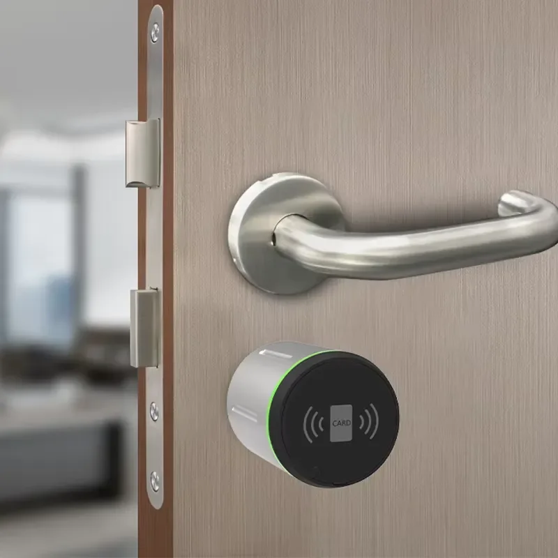 Black bathroom solid wood door handle indoor bedroom key lock silent function easy to install electroplated smart lock