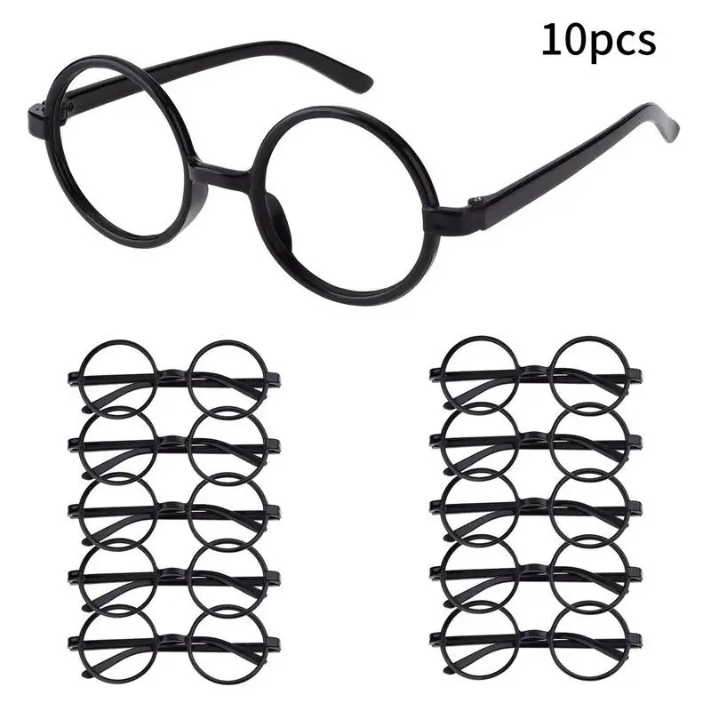 Paquete de gafas de Mago para disfraz, montura redonda negra, sin lentes, accesorios de fiesta, accesorios para posar, Cosp, 10 unidades