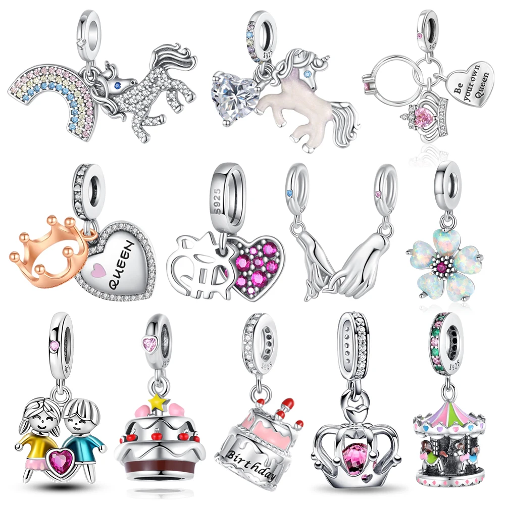 Couronne en argent regardé 925 et brillant Nairobi orn, main dans la main, gâteau d'anniversaire et frère, pendentif réglable, bracelet de marque, cadeau d'anniversaire