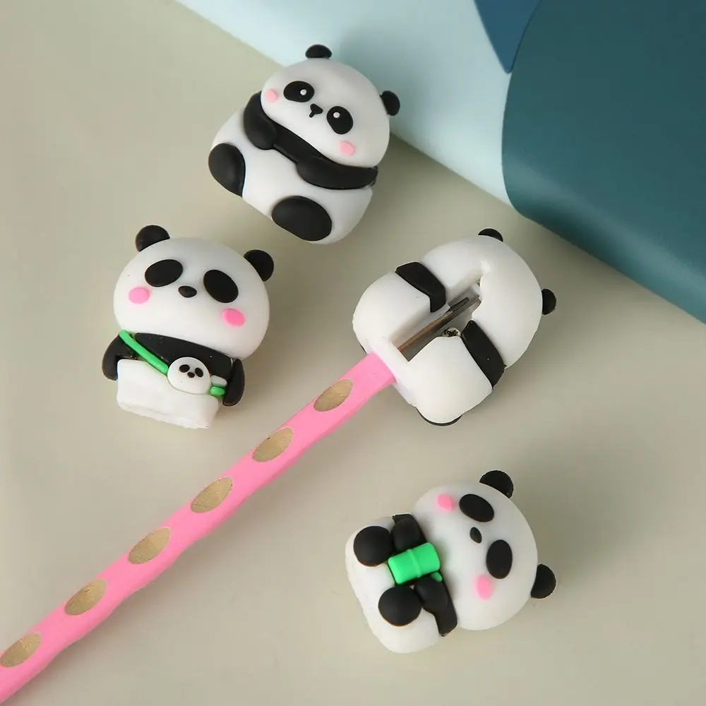 4PCS Portable Cute Panda Pencil Sharpener Single Hole Kawaii Panda Pencil Cutter Cartoon Pencil Cutting Tools Kids