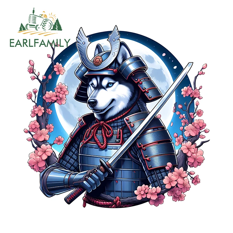 EARLFAMILY Samurai Dog Husky Funny Car Stickers Car Refrigerators Milk Crate Decals Creative Cartoon Vinyl Car Door Protector