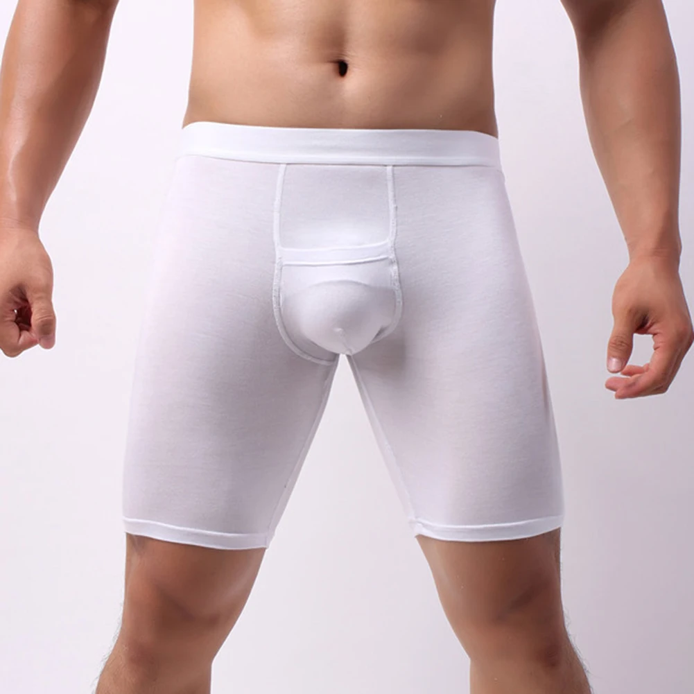 Mens Underwear Middle Waist Long Briefs Sport Sleepwear Bottoms Convex Separation Panties Scrotum Bulge Underpants