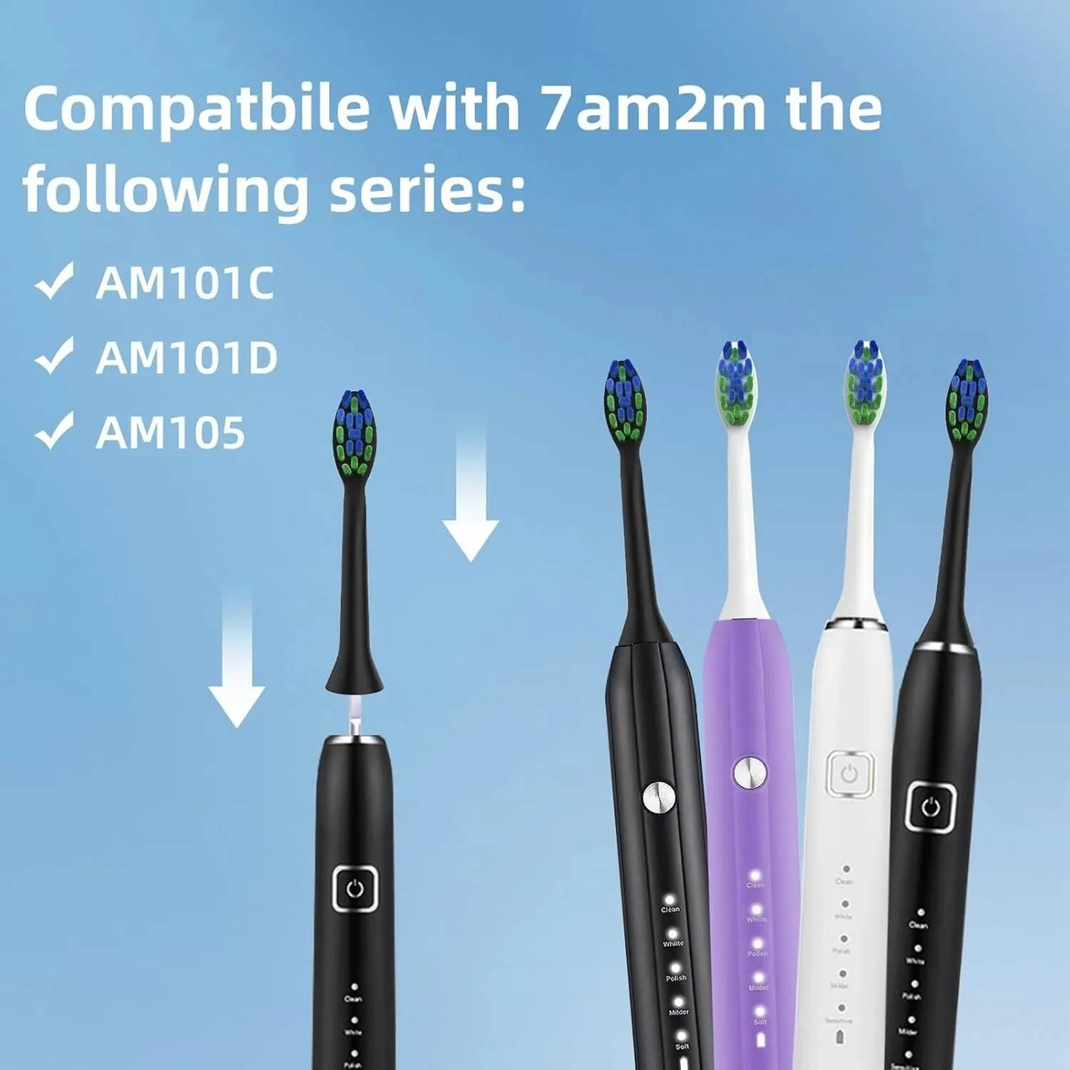 Cabeças de escova de dentes de substituição, 10 peças para 7am2m am101/am105 sonic escova de dentes elétrica vácuo macio dupont bicos de cerdas
