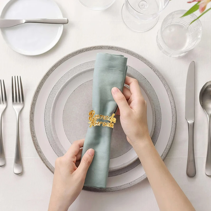 

6pcs Ramadan Kareem Napkin Ring Eid Mubarak Alloy Napkin Holders Buckle Muslim Islamic Home Wedding Dinner Table Decor Eid Gift