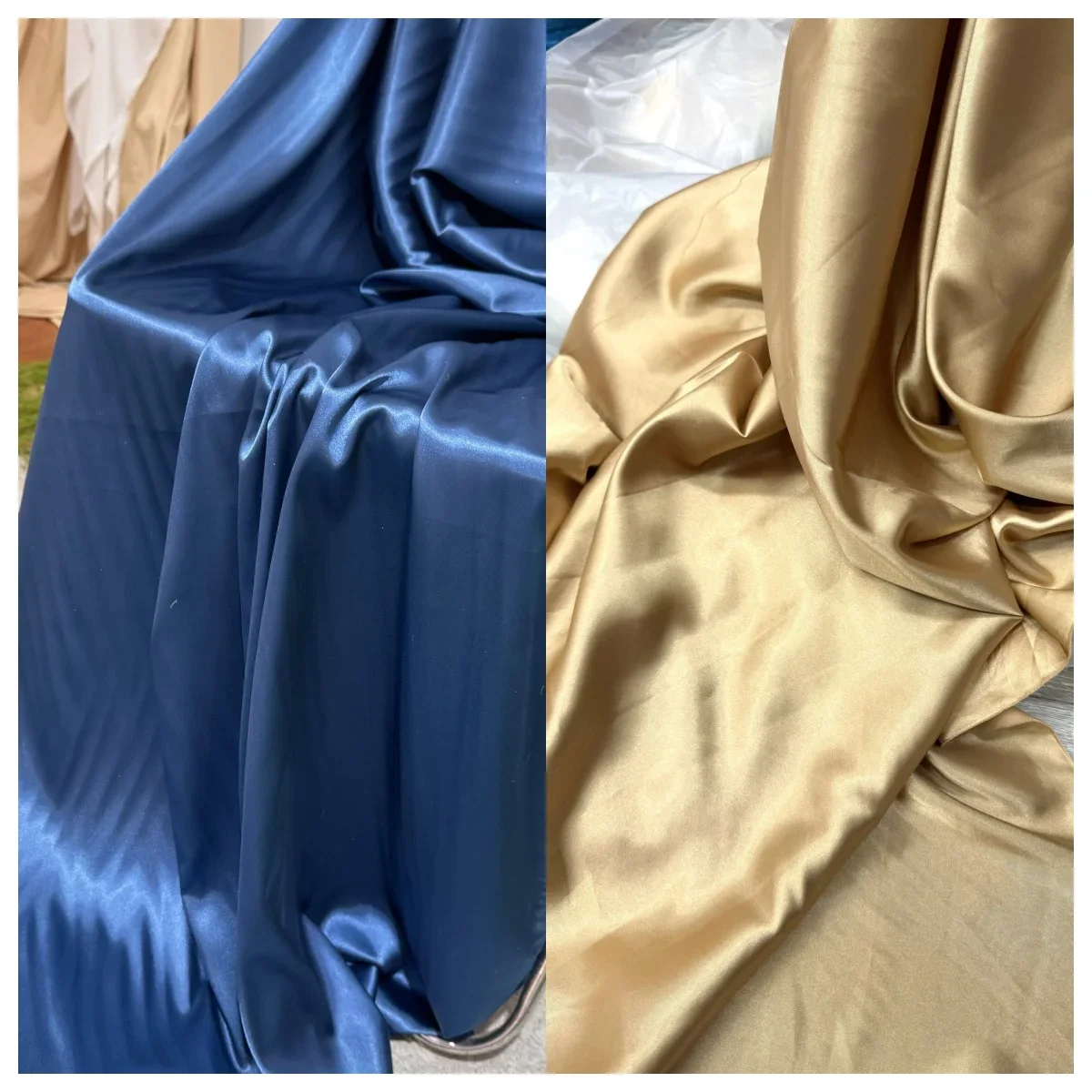Tessuto di raso super drappeggiato con finitura lucida al tocco ghiacciato liscio per tende per fondale di nozze, decorazioni per soffitti e tessuti per feste