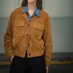 Women's Vintage Long Sleeve Bomber Jacket Notched Collar Autumn Coat Casual Winter Outerwear Feminino Casaco 2025