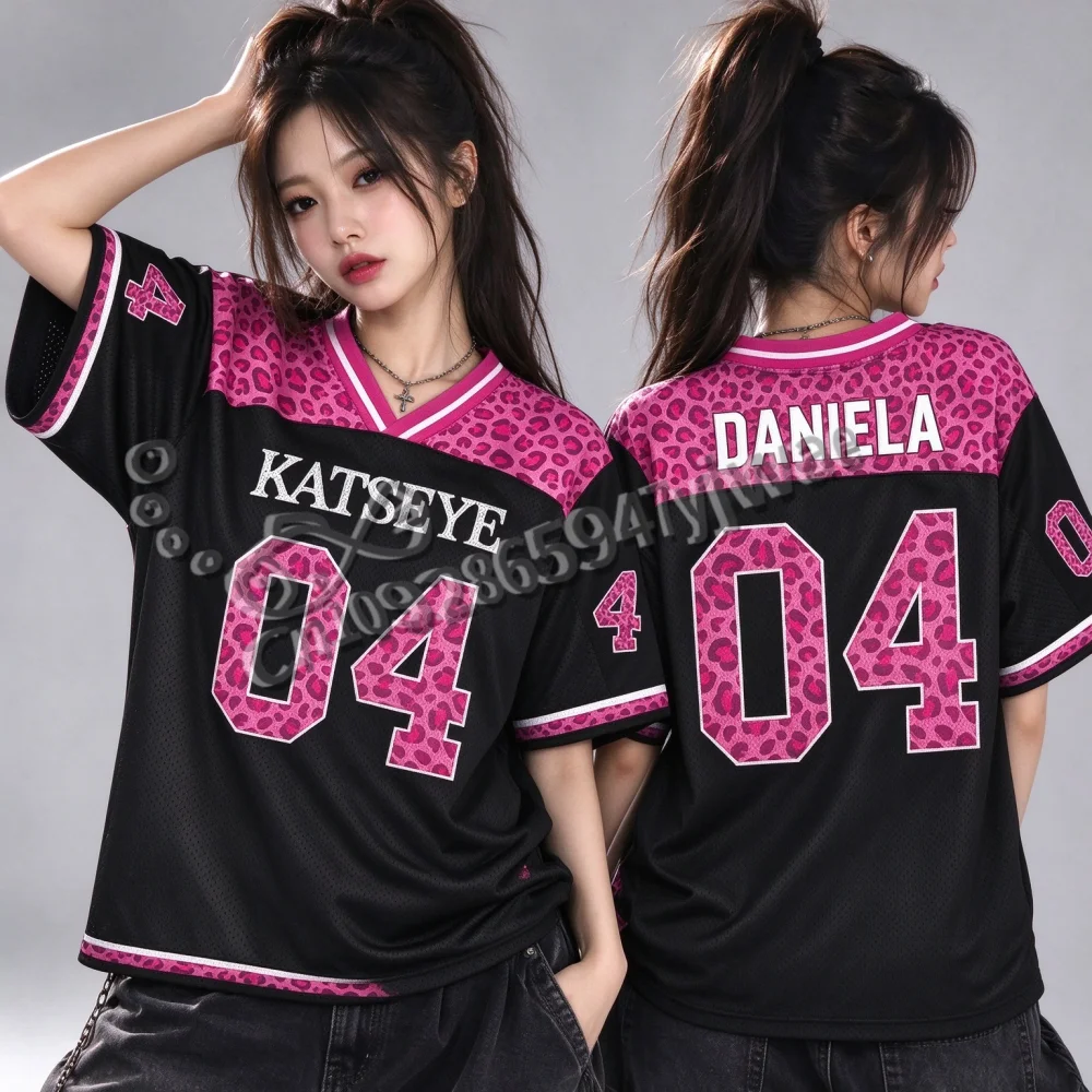 Summer Women's Men's Pinky Leopard Katseye The WildWorld Tour Jersey Gift  Short Sleeve Casual T-shirt Tops Kpop Fans Gift