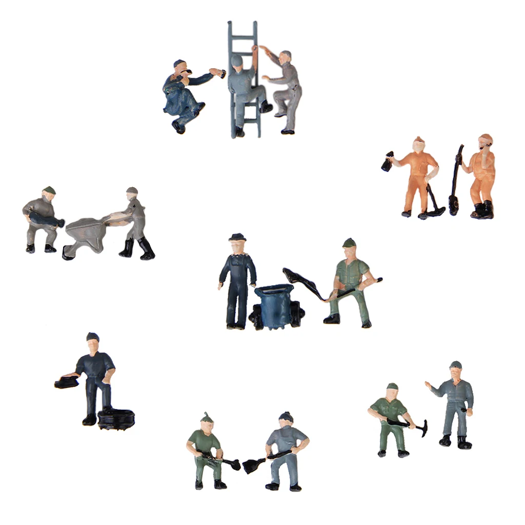 27pcs HO Scale Model Railway Worker Human Figurine Model Craft Toy 1:87 Miniature People Figure for Diorama Scenery Accessories