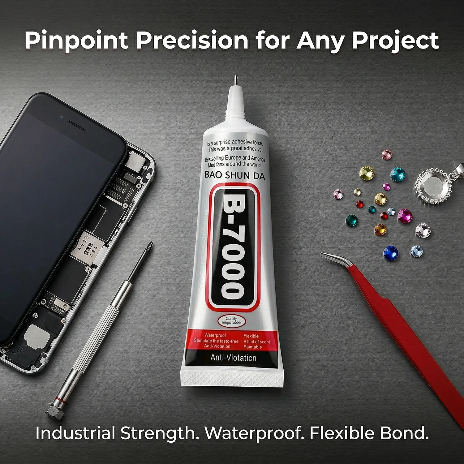 B7000/T7000 Adhesive (15/110g) – A repair tool for mobile phones, jewelry, metal, and plastic – Waterproof, transparent/black