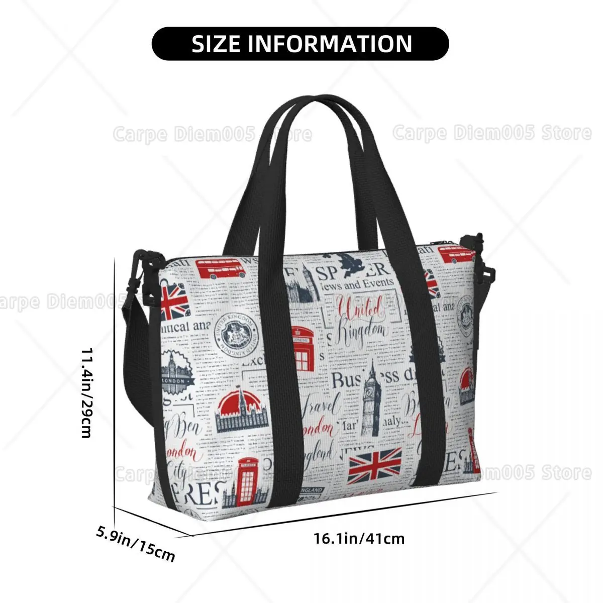 Vintage UK London Newspaper Travel Luggage Bags Foldable Hand Travel Bag Sport Gym Bag for Men Women One Size view 2