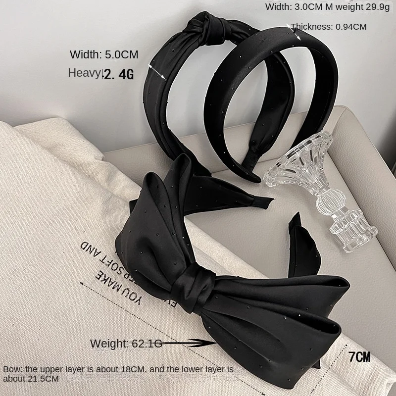 Boutique Simple All-Matching Graceful Elegant Black Diamond Headband Hair Accessories High-End Classic Style Wide Brim Hair Band