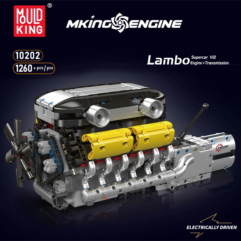 Mould King 10202 Technical Car Engine Toys The Motorized Supercar V12 Engine + Transmission Building Block Brick Kids Gifts