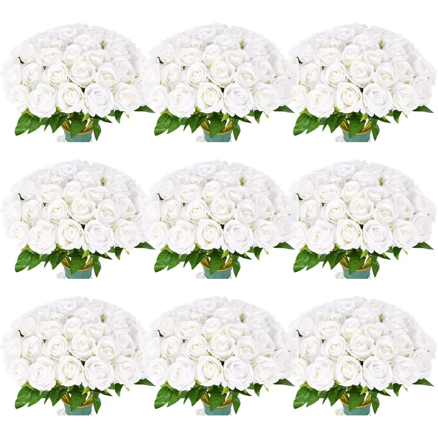 102 Uds rosas artificiales flores rosas blancas a granel rosas de imitación de seda con tallos para decoración de ceremonia de boda San Valentín Da
