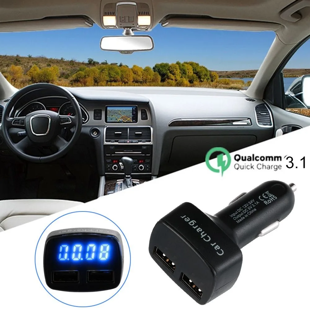 Auto Accessories 5V 3.1A Car Charger Multifunction Dual USB Phone Charger 4 in 1 LCD Display Temp/Voltage/Current Meter Tester