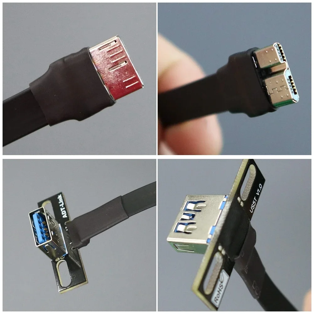 USB 3.0 Type-A «мама» к Micro-B «папа» Плоский и тонкий кабель FPC FPV для передачи данных под углом 90 градусов Поддержка OTG ADT