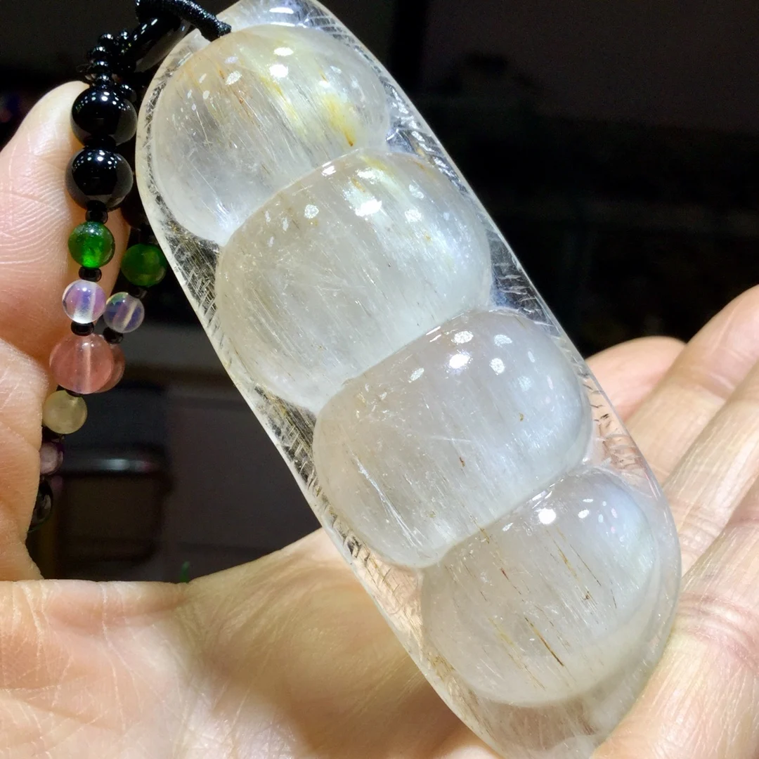 

Natural White Rutilated Quartz Pendant Gourd Rutilated Quartz Jewelry 82*30*20.5mm Bean Men Women Brazil AAAAAAA