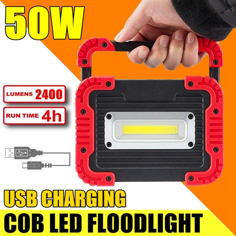 50W LED Flashlight Portable Worklight Camping Lights USB Rechargeable Flood Lamp Outdoor Torch With Power Bank Function