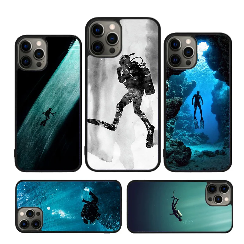 Dive Scuba Diver Shark Diving Phone Cases for iPhone 16 15 14 12 13 mini PLUS X XS XR 11 PRO MAX Back Cover Fundas