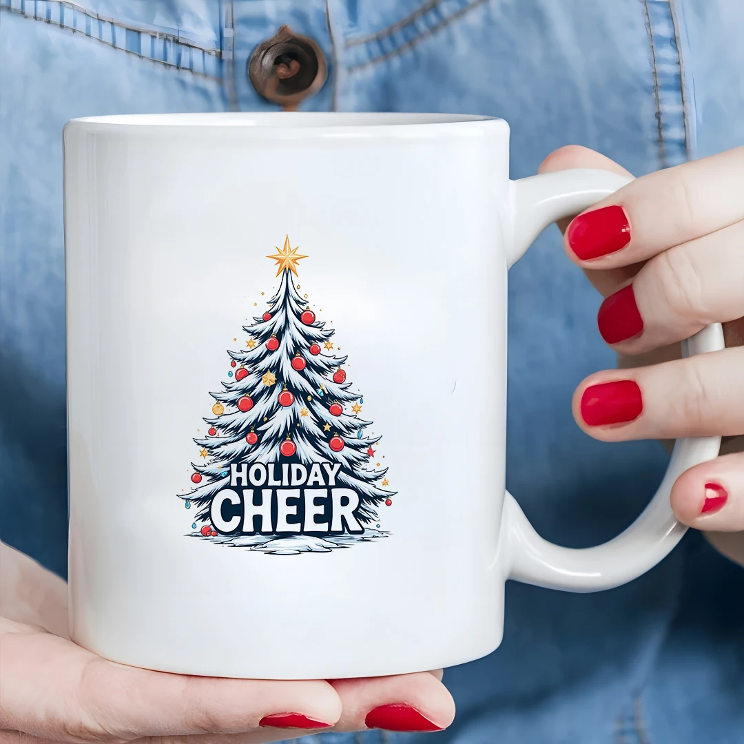 11oz كوب الكرتون شجرة عيد الميلاد تصميم الأبيض ندفة الثلج لهجات الذهب ستار تقليم عطلة يهتف كوب هدية الكريسماس للأطفال Wa #5