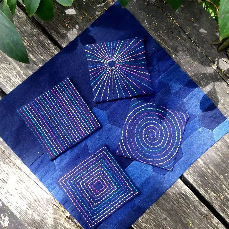 4-Piece Colorful Sashiko Coaster Kit, DIY Handmade Embroidery Craft Set for Beginners, Unfinished Sewing with Cotton Fabric