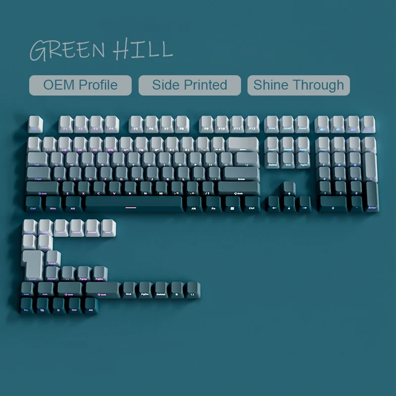 Imagem -02 - Teclas Gradiente Brilho Verde Através de Teclas Lado Impresso Pbt Duplo Tiro Keycaps Perfil Oem para Interruptores mx Teclados de Jogos 135