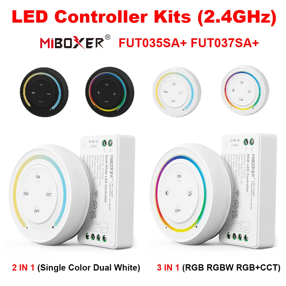 Miboxer LED Controller Kits Dual White Single Color RGB RGBW RGB+CCT 2.4G Sunrise Remote Control Rainbow DC12V 24V Strip Dimmer