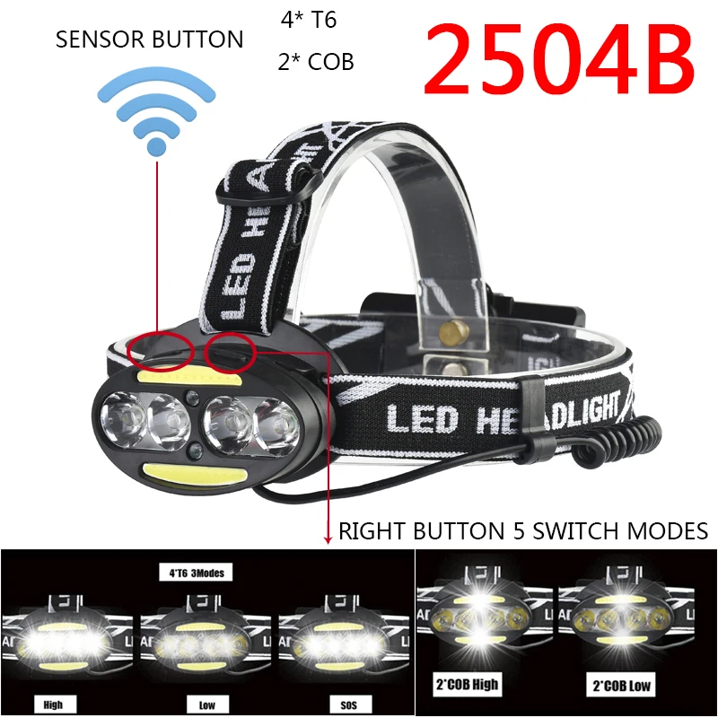 Led Headlamp USB Rechargeable 18650 Battery Sensor Headlight Head Flashlight Torch Lantern Lamp Outdoor Fishing Hiking Light