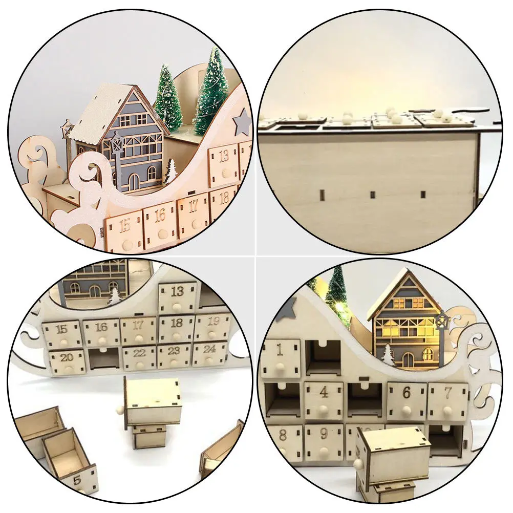 

1pc Wooden Christmas Calendar Countdown Ornament Natural Wood Xmas Decor For Desktop Home Holiday Party Christmas Wooden Craft