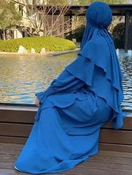 Ramadan eid mulher muçulmana jilbab 2 peças abaya com hijab longo khimar niqab conjunto vestido de oração aérea islam outfit djellaba burka