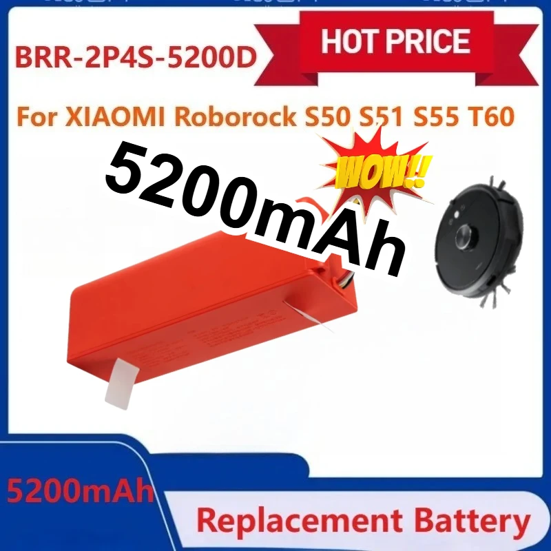 

New 5200mAh BRR-2P4S-5200D Replacement Battery for XIAOMI Roborock S50 S51 S55 T60 Sweeping Mopping Robot Vacuum Cleaner Battery
